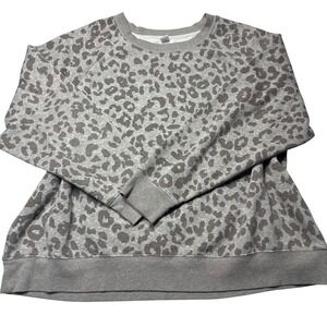 Old Navy Sweater Womens XXL Gray Leopard Print Crewneck Casual Pullover